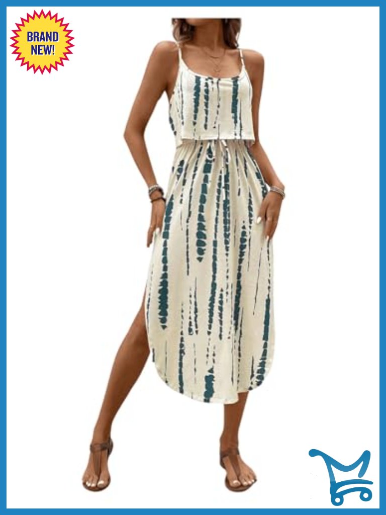 Spaghetti Strap Cami Midi Dress Sleeveless Tie Dye Beach Vacation Resort Wear